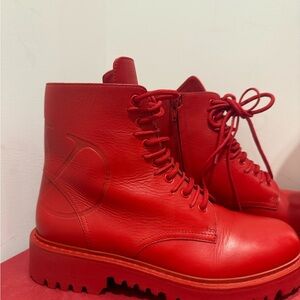 Valentino Garavani Red Leather Lace-Up Ankle Boots